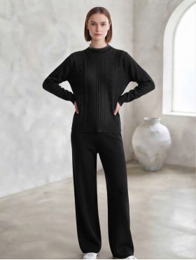 Solid Color Knitted Sweater and Pants Set